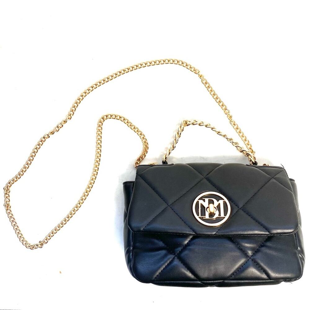 Badgley Mischka Black Quilted Faux Leather Crossbody Shoulder Bag Purse
